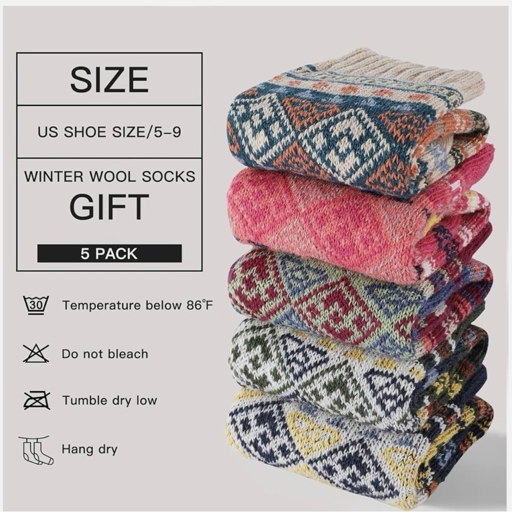 5 pack women’s winter cold weather multi color thermal knit crew socks size 6-10 - Picture 8 of 9